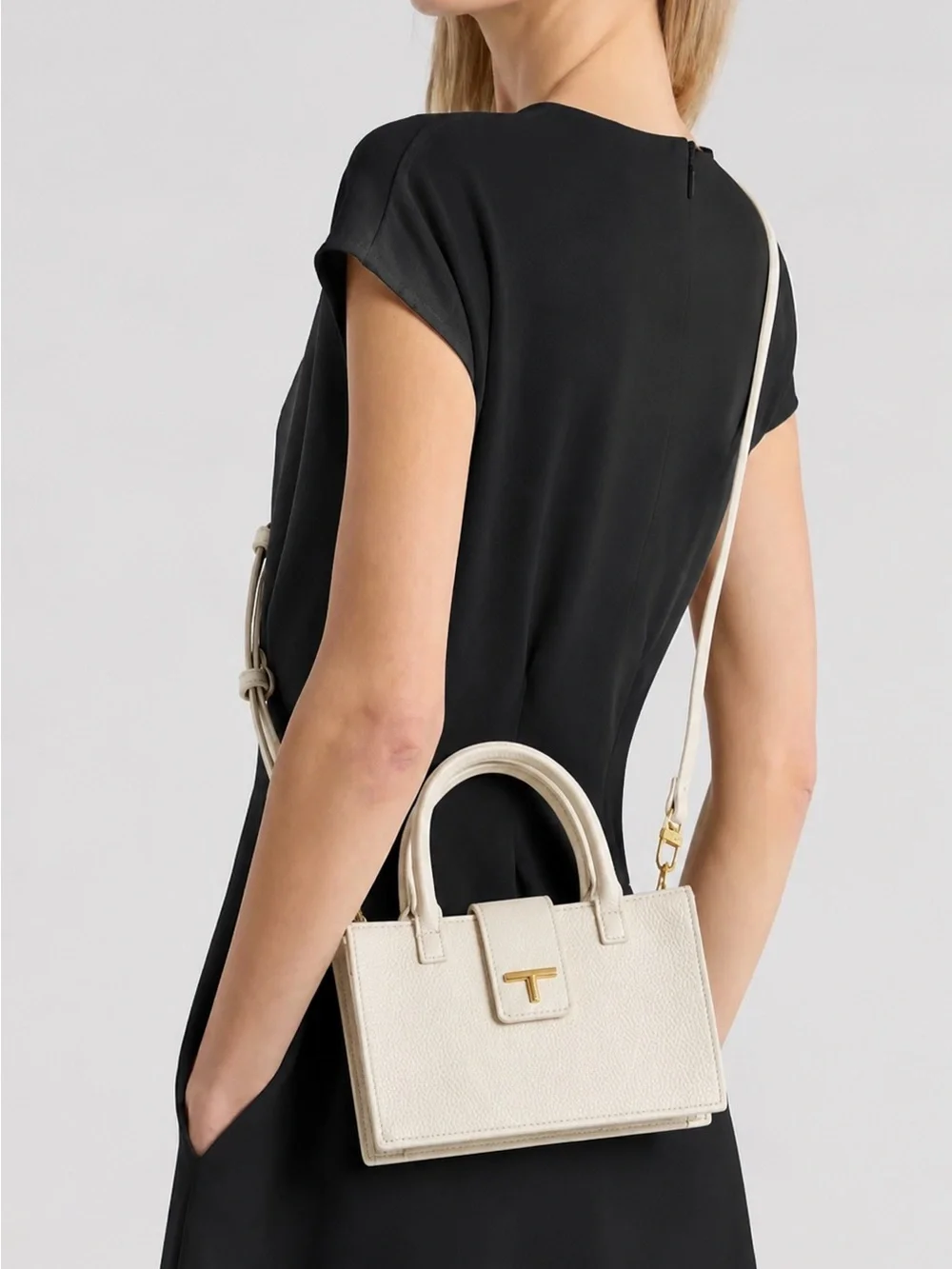 Tahari Mini Satchel Crossbody Bag Eggshell Cream Gold Hardware NWT